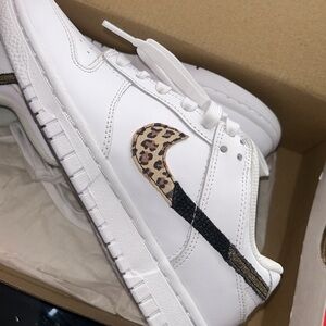 Nike White Sneakers with Leopard and Black Accents
